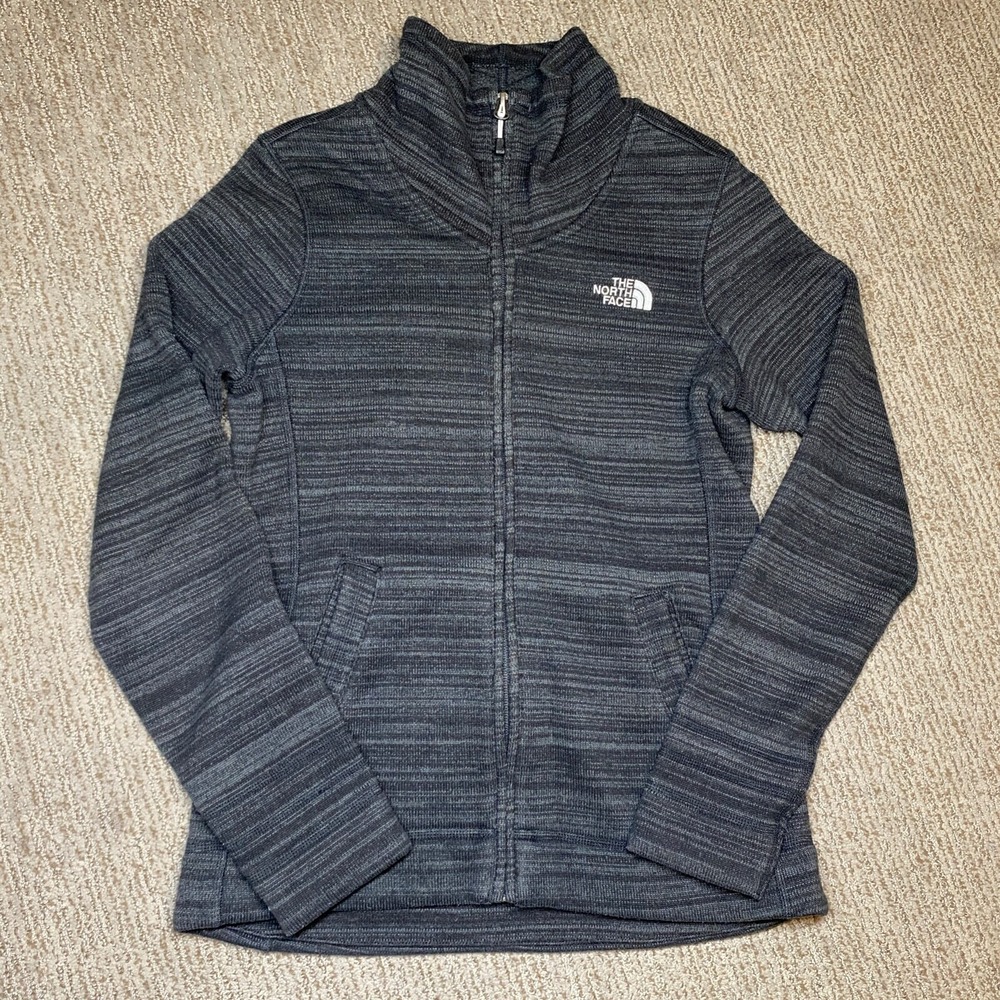 The North Face Womens S Full Zip Fleece Sweater Jacket Marled Black Grey